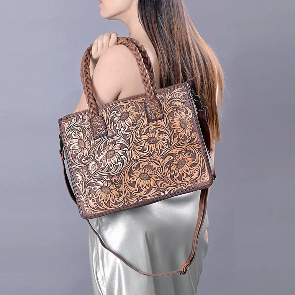 American Darling Western Hand Tooled Leather Laptop Work Tote