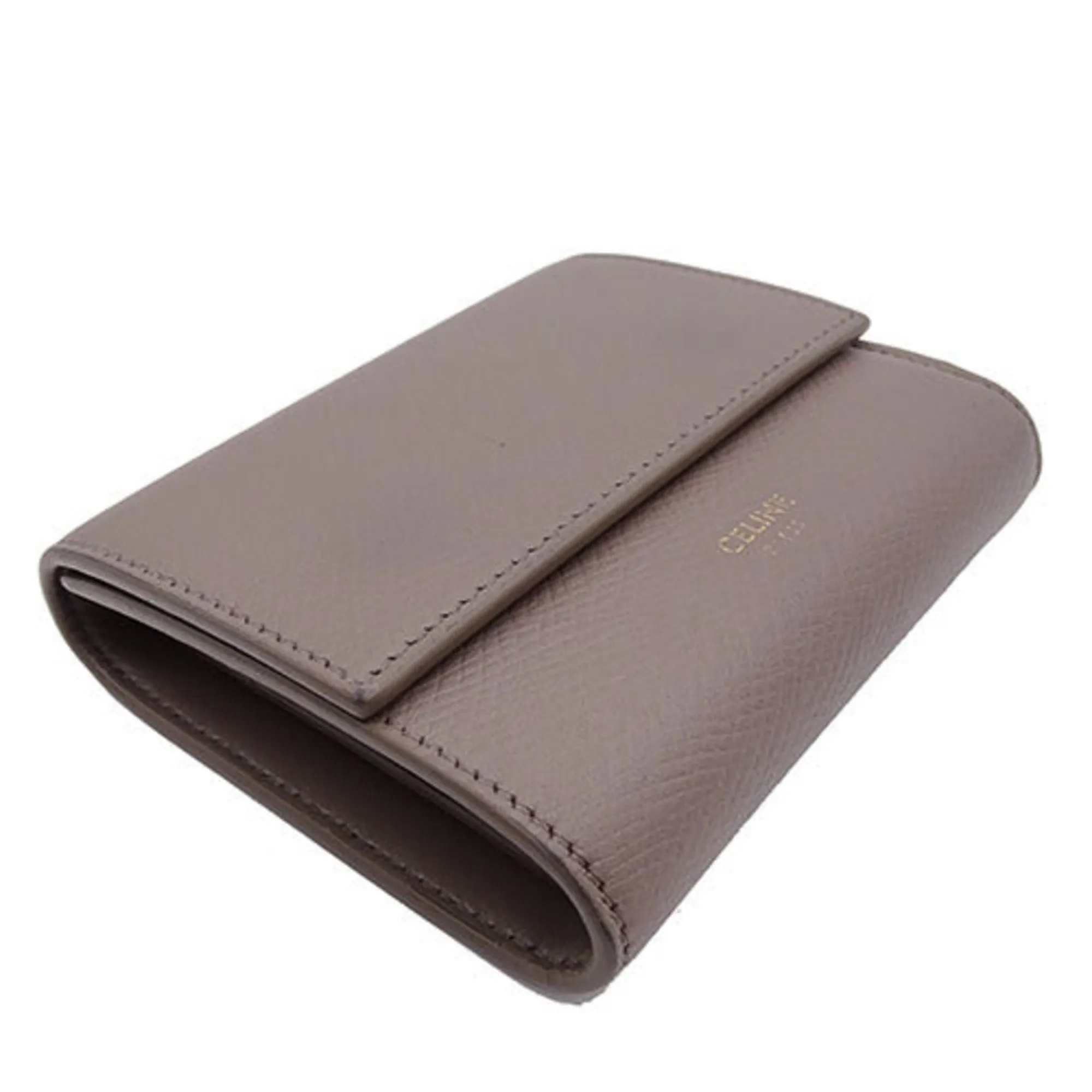 Celine Wallet Women's Bifold Leather Small Trifold Greige