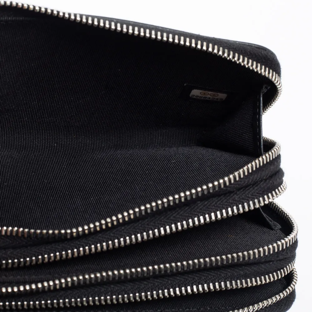 Chanel Black Crystal/Studs Embellished Leather Triple Zip Wallet