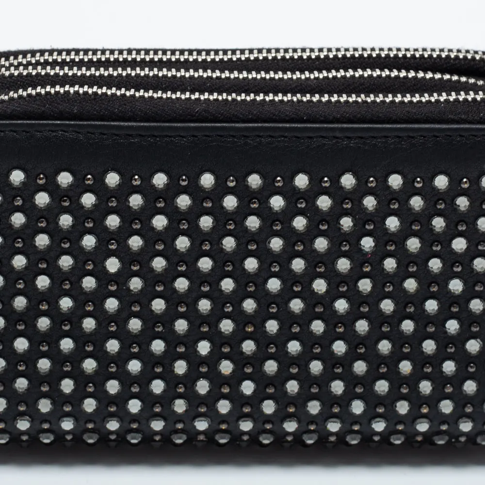 Chanel Black Crystal/Studs Embellished Leather Triple Zip Wallet