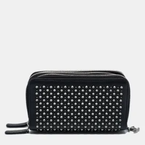 Chanel Black Crystal/Studs Embellished Leather Triple Zip Wallet