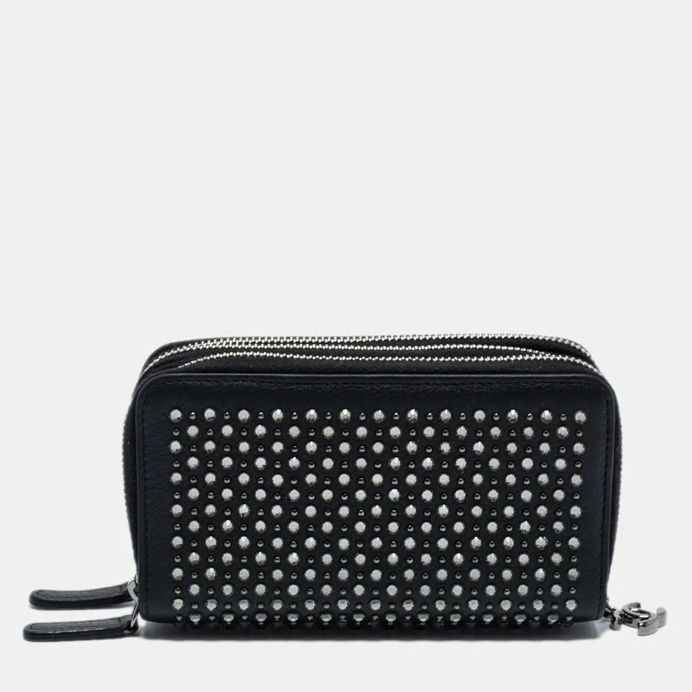 Chanel Black Crystal/Studs Embellished Leather Triple Zip Wallet