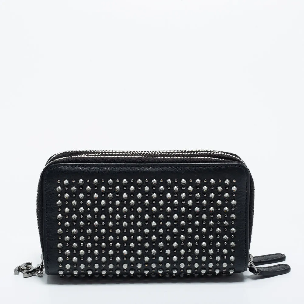 Chanel Black Crystal/Studs Embellished Leather Triple Zip Wallet