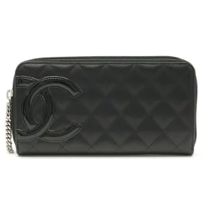 Chanel Cambon Line Coco Mark Round Long Wallet Soft Calf Leather Enamel Black Pink A50078