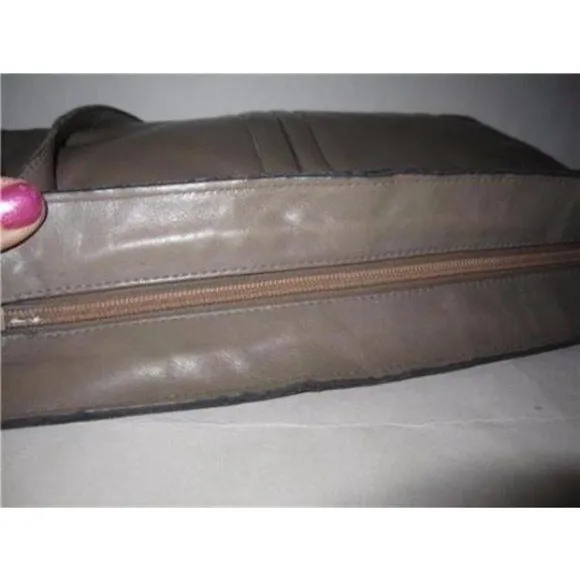 Etienne Aigner Vintage Taupe Leather Gold Accents Shoulder Bag