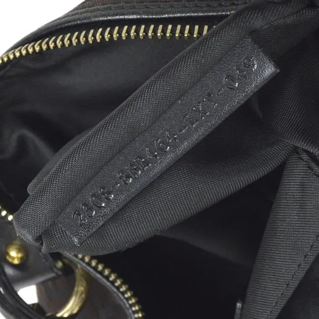 Fendi Chef Medium Sized Shoulder Purse Black Zucchino Or Small F Logo Print On Brown Canvas And Blac
