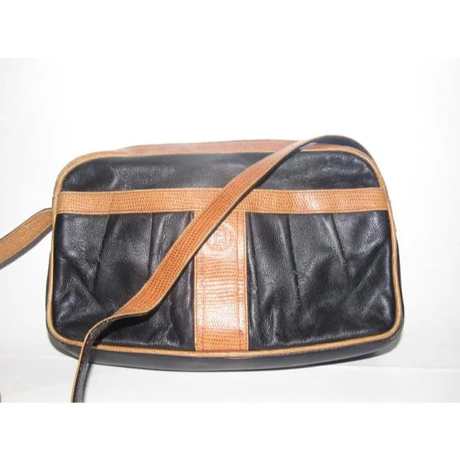 Fendi Vintage Pursesdesigner Purses Black Leather And Brown Alligator Skin Leather Cross Body Bag