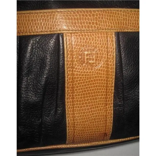 Fendi Vintage Pursesdesigner Purses Black Leather And Brown Alligator Skin Leather Cross Body Bag