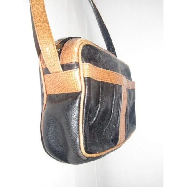 Fendi Vintage Pursesdesigner Purses Black Leather And Brown Alligator Skin Leather Cross Body Bag
