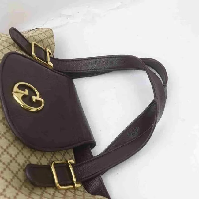 Gucci Bag Shoulder W Print Canvas Leather Top Handle Tan Diamante GG