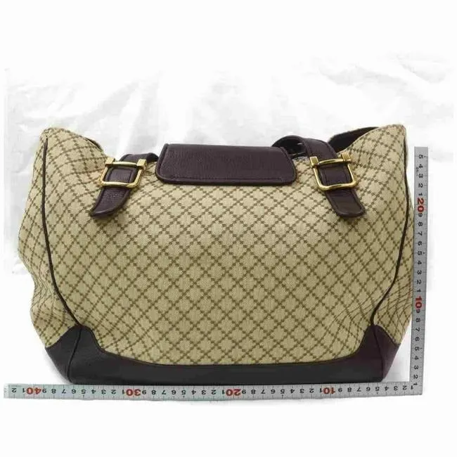 Gucci Bag Shoulder W Print Canvas Leather Top Handle Tan Diamante GG