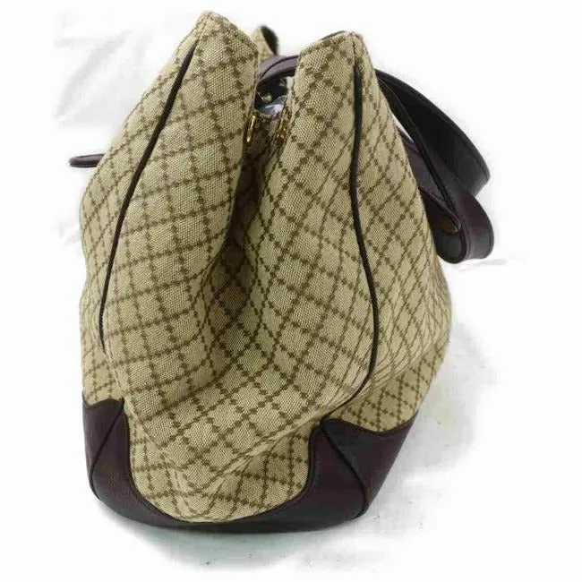 Gucci Bag Shoulder W Print Canvas Leather Top Handle Tan Diamante GG