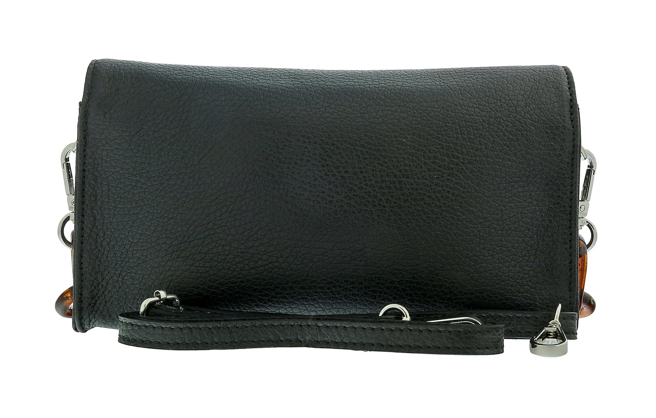 Pierre Cardin Black Leather Small Soft Acetate Havana Strap Shoulder Bag
