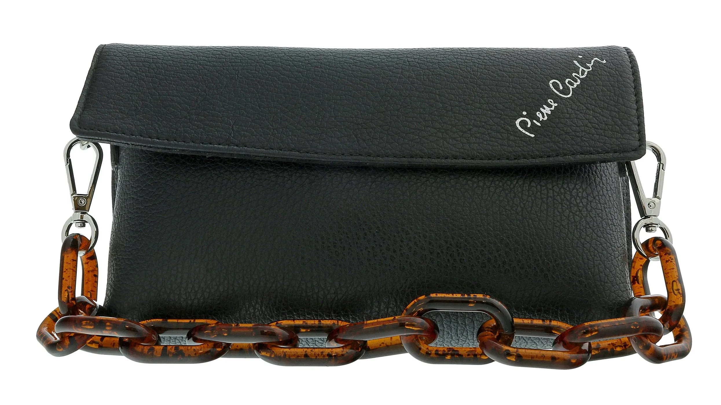 Pierre Cardin Black Leather Small Soft Acetate Havana Strap Shoulder Bag