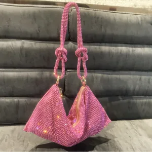 Pink Rhinestone Evening Clutch Bag Bling Purses-Showtown