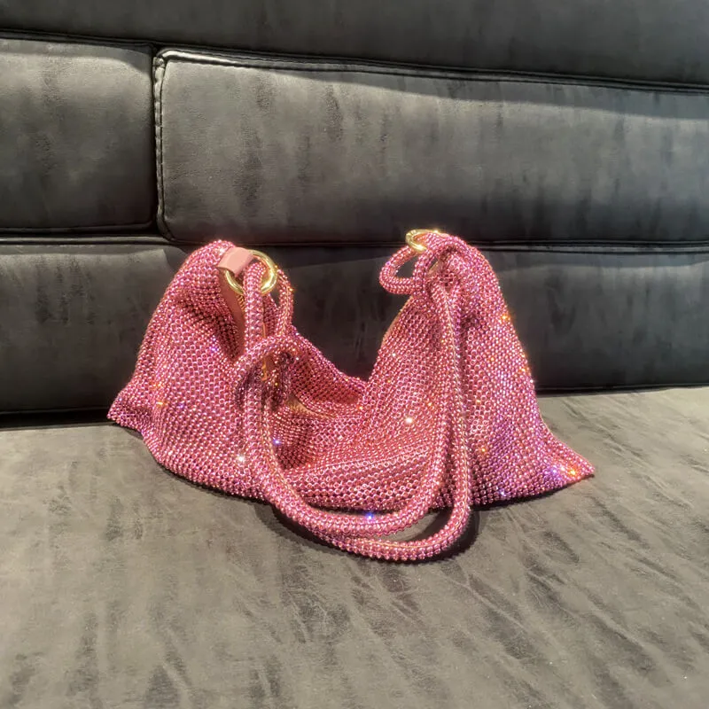 Pink Rhinestone Evening Clutch Bag Bling Purses-Showtown