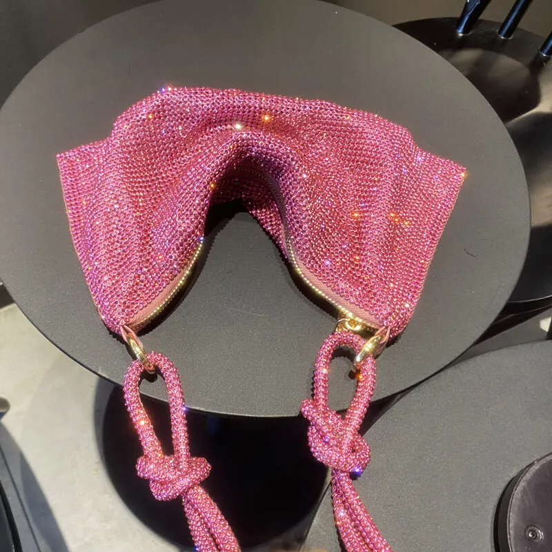 Pink Rhinestone Evening Clutch Bag Bling Purses-Showtown