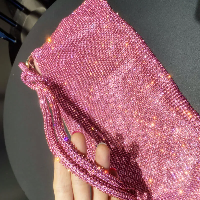 Pink Rhinestone Evening Clutch Bag Bling Purses-Showtown