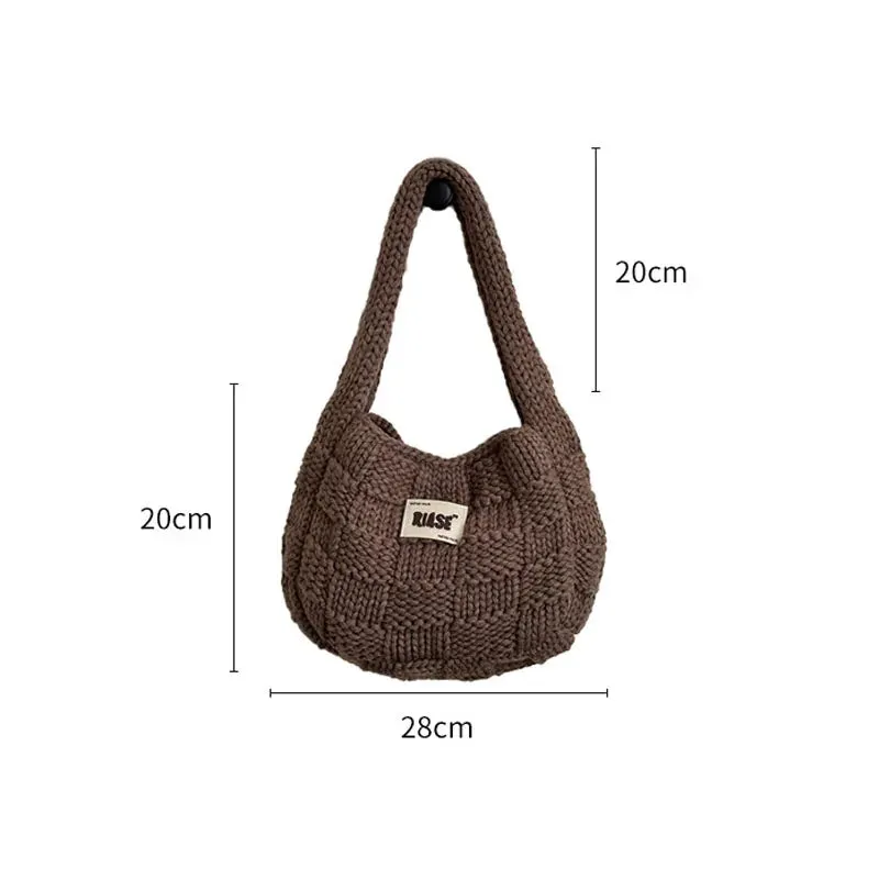 UAKISS  -  Women's Soft Checked Commuter Shopping Bags Wool Knitting Shoulder Bag Portable Causal Tote Handbag