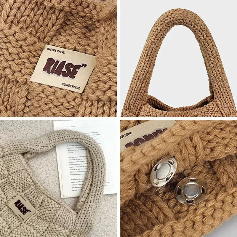 UAKISS  -  Women's Soft Checked Commuter Shopping Bags Wool Knitting Shoulder Bag Portable Causal Tote Handbag