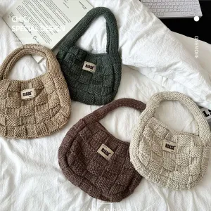 UAKISS  -  Women's Soft Checked Commuter Shopping Bags Wool Knitting Shoulder Bag Portable Causal Tote Handbag