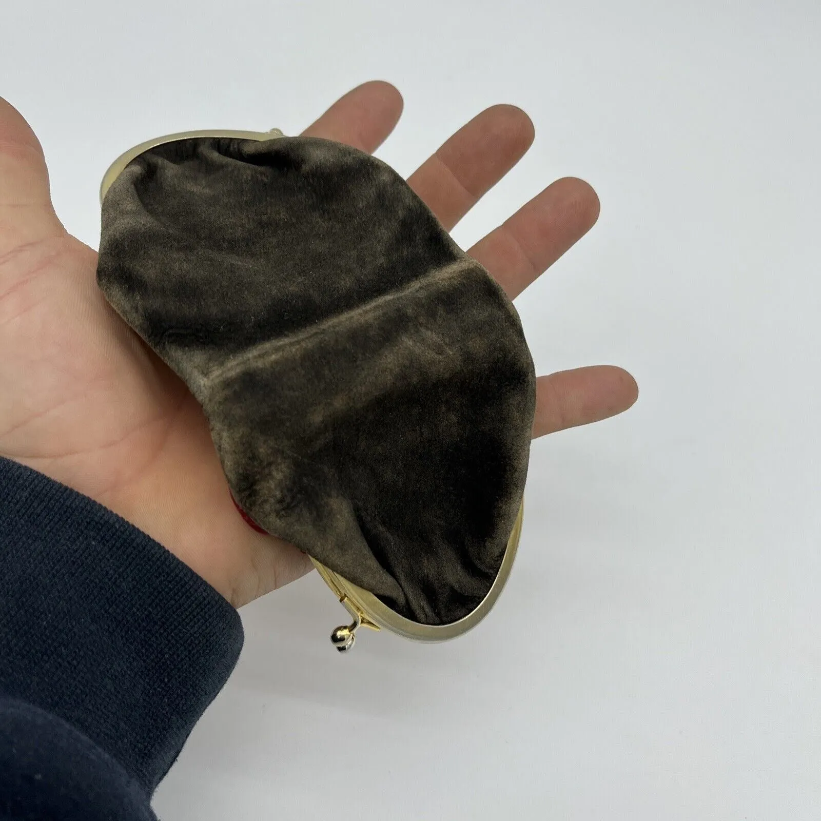 Vintage double sided, red leather & brown suede kiss close change purse
