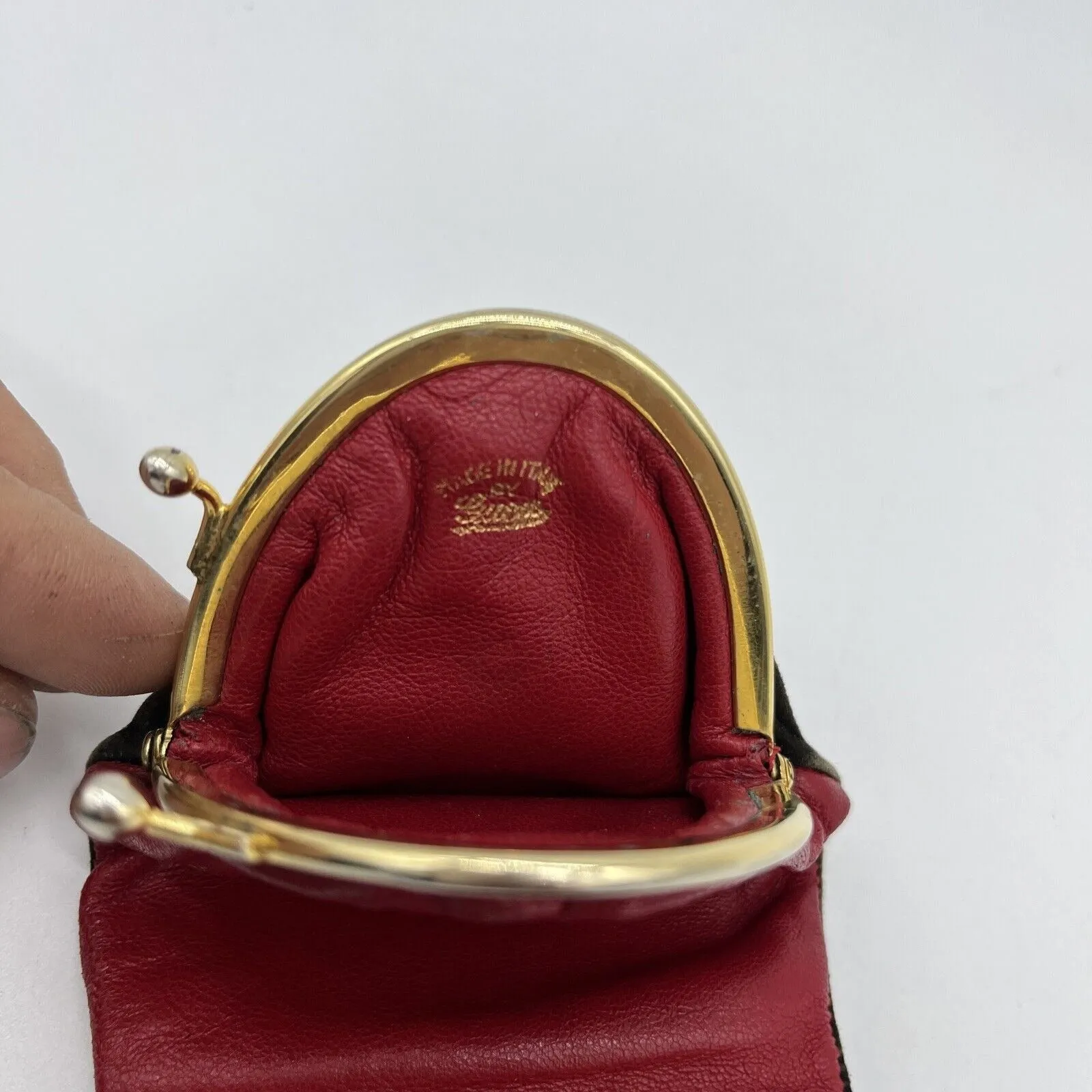 Vintage double sided, red leather & brown suede kiss close change purse