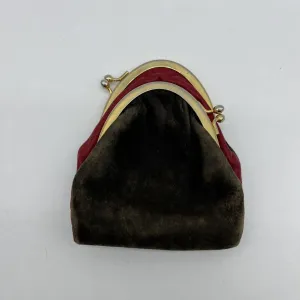 Vintage double sided, red leather & brown suede kiss close change purse