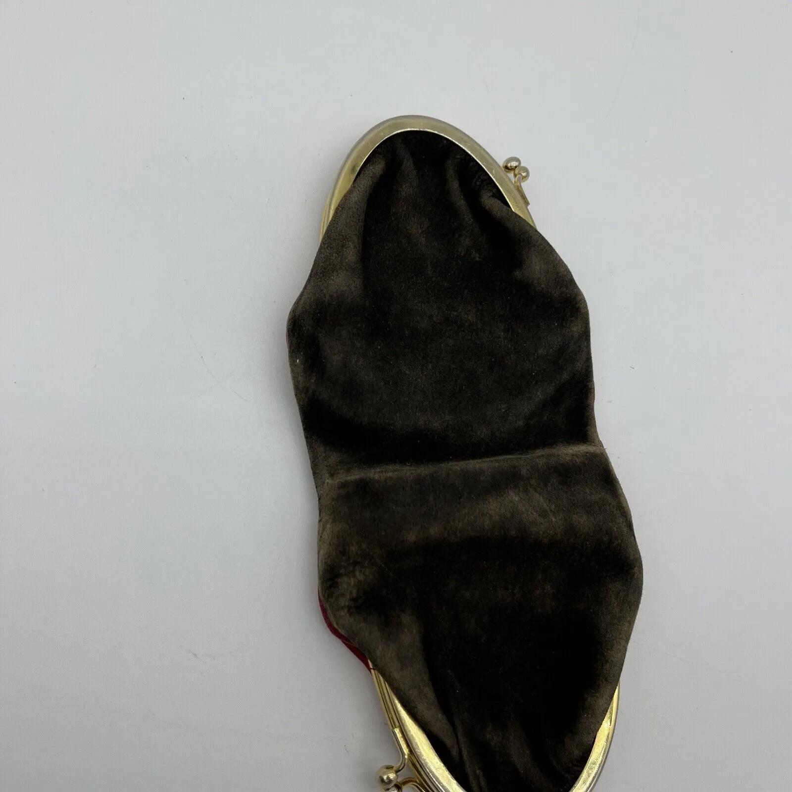 Vintage double sided, red leather & brown suede kiss close change purse